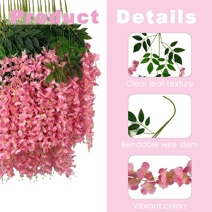 24 Pcs of Wisteria Hanging Flowers, 3.75 Feet Fake Wisteria Flower Strings - Image 2