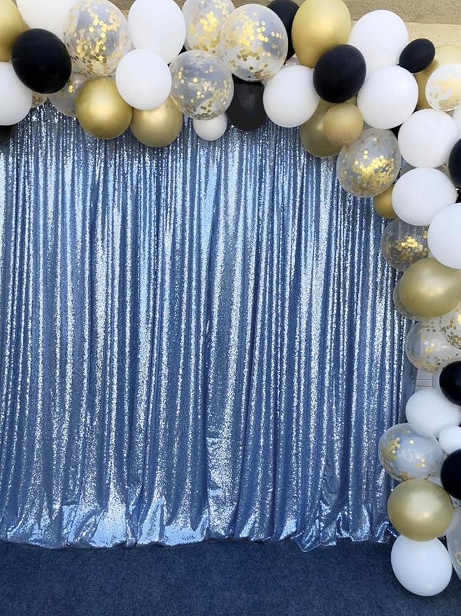 Baby Blue Sequin Backdrop Curtain 8ft x 8ft Sequin Glitter Background - Image 4
