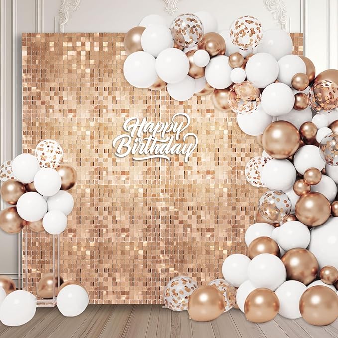 12PCS Champagne Shimmer Wall Backdrop, Square Sequin Photo Backdrops Panel by ZEBMOON