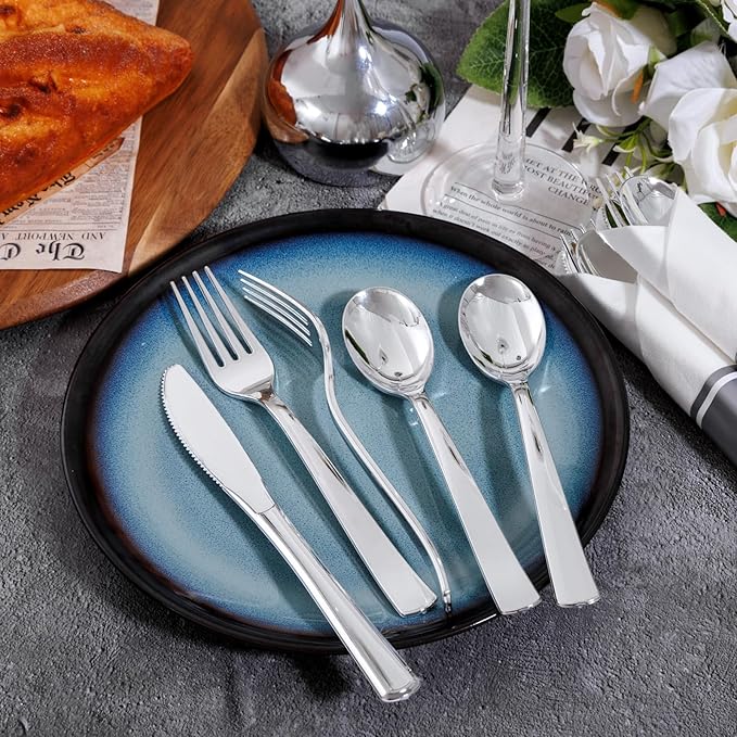 200Guests Pre Rolled Silver Plastic Silverware Sets - Image 8