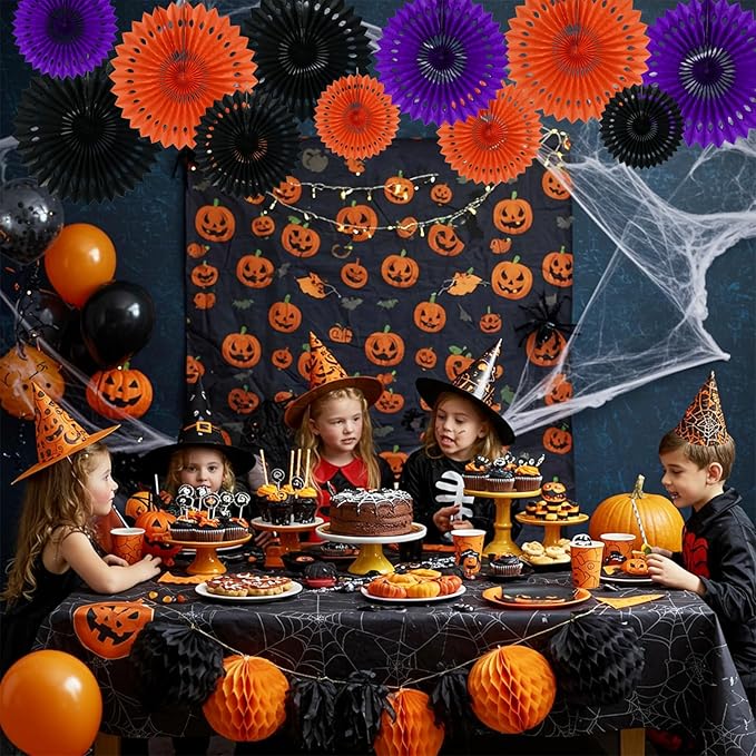BEISHIDA Black Orange Purple Hanging Honeycomb Round Paper Fans Decoration Set - Image 4