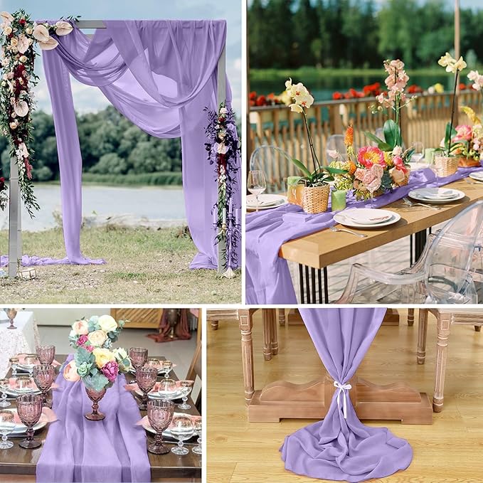 10 Pack 10ft Light Purple Chiffon Table Runners Wedding Table Runner Sheer - Image 6