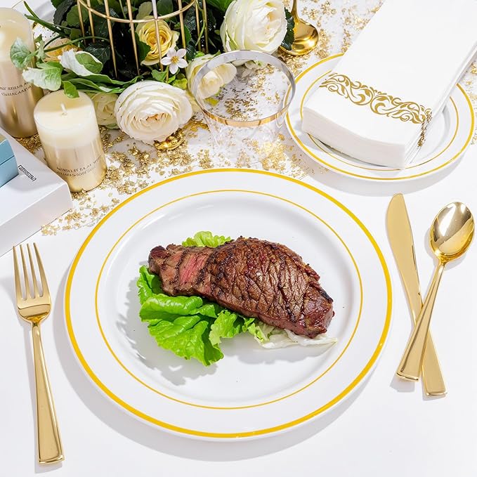 NOCCUR 700PCS Gold Disposable Dinnerware Set - Image 9