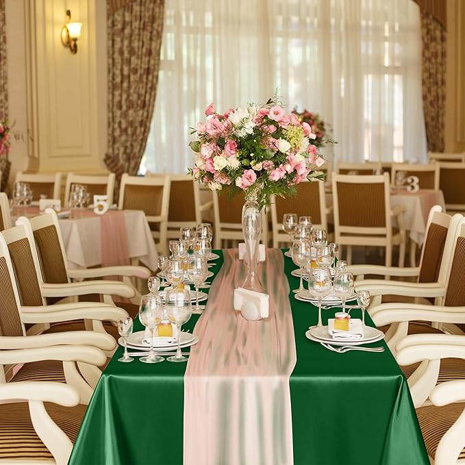 TURSTIN 4 Packs Gradient Sage Green Satin Tablecloth 102 x 58 Inch Overlay - Image 7