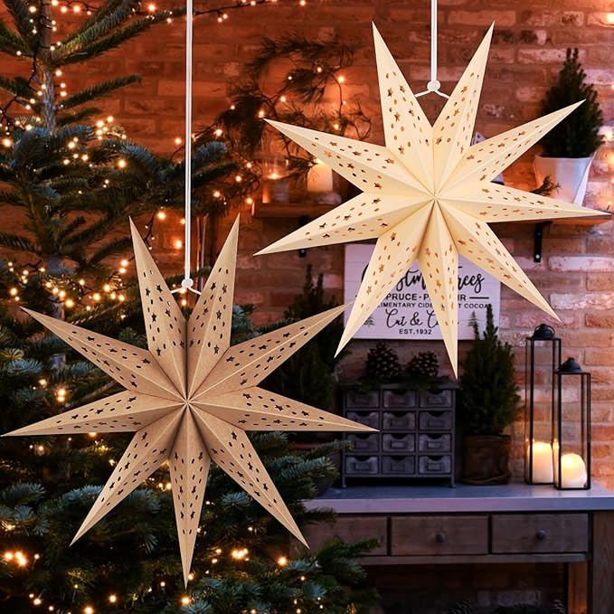 EASY JOY 5pcs 9-Pointed Paper Star Decoration Christmas Party Decorations - Image 3