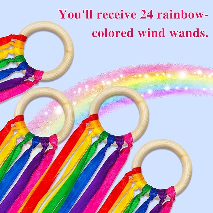 24Pcs Rainbow Ribbon Streamers Waldorf Toys Creative Waldorf Hand Kite Set - Image 3