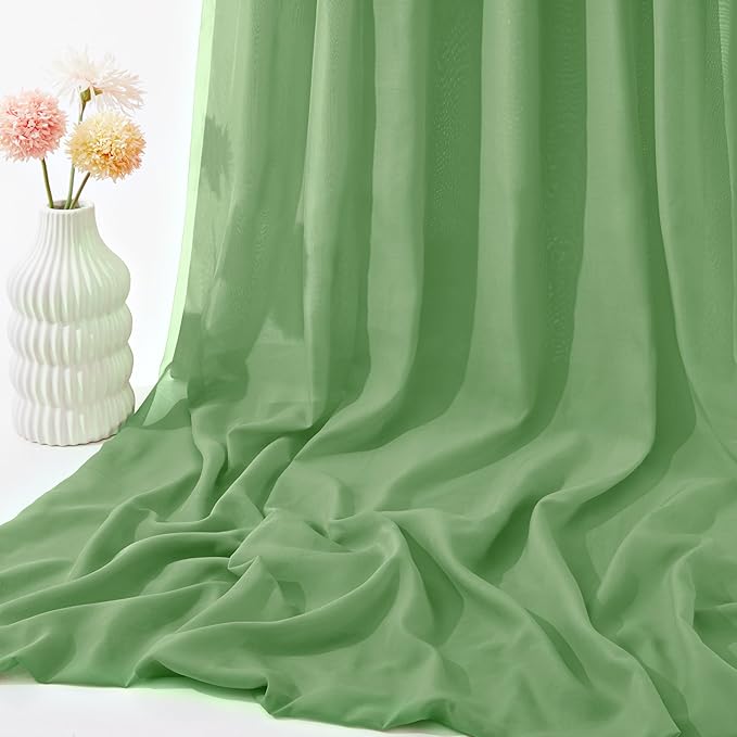 VACVELT Wedding Arch Draping Fabric Sage Green Chiffon, 2 Panels Sheer Drapes - Image 7