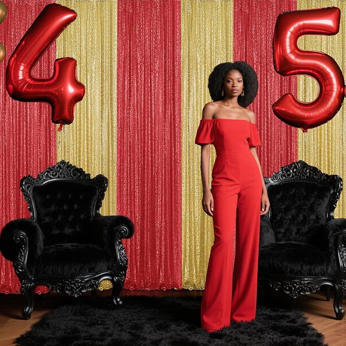 Red Sequin Backdrop Curtain 2 Pieces 2FTx8FT Glitter Photography Backdrop - Image 8