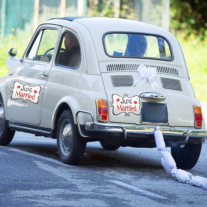 2 Pcs Large Just Married Car Decorations Just Married Car Magnets Sign - Image 5
