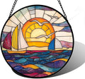 Stained Glass Window Hanging, Sailboat and Waves Suncatcher Diamond Glass Panel by DASTOLL