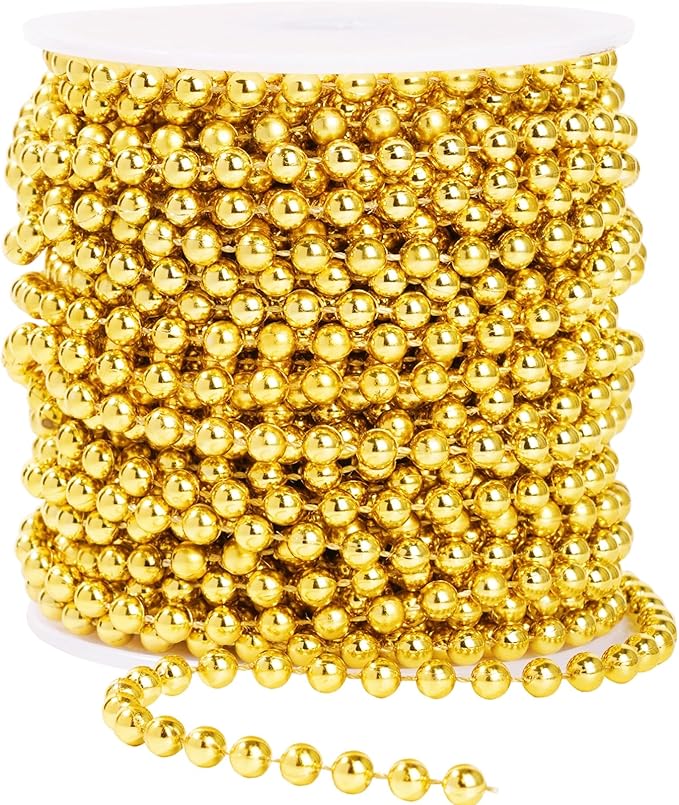 Faux Gold Pearl Beads Garland - 6mm Christmas Tree Beads 22 Yards Spool Pearl by YAXINRUI