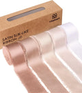 Vitalizart Silk Like Satin Ribbon 1 inch x 25 Yard Nude & White Handmade Frayed by Vitalizart