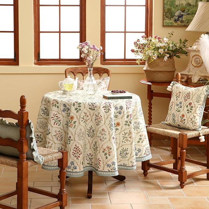 ISAENNE Designer Small Round Tablecloth, Western Linen Colorful Floral Indoor - Image 3