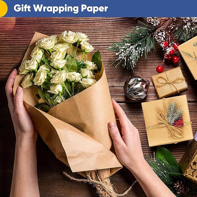 Vanhench 48"x 2400" Brown Jumbo Roll Wrapping Paper, Kraft Craft Paper Roll - Image 3