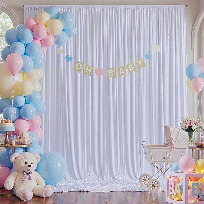 20×14 ft White Wrinkle Free Backdrop Curtain, Soft Silky Polyester Wedding - Image 9