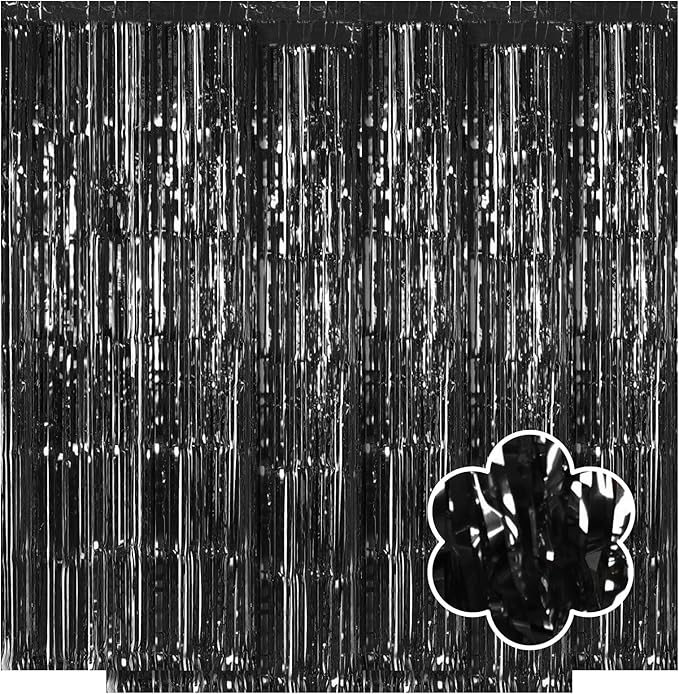 5 Pack Black Foil Curtain Backdrop 3.2ft x 9.8ft Metallic Tinsel Foil Fringe - Image 8