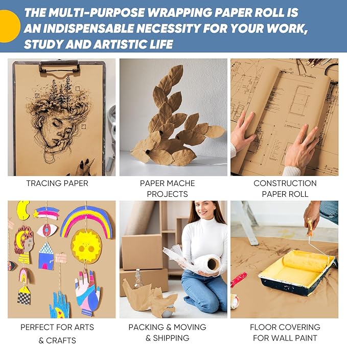 Wrapping Paper, 17.8" x 1200" Brown Kraft Paper Roll Bulletin Board Easel - Image 4