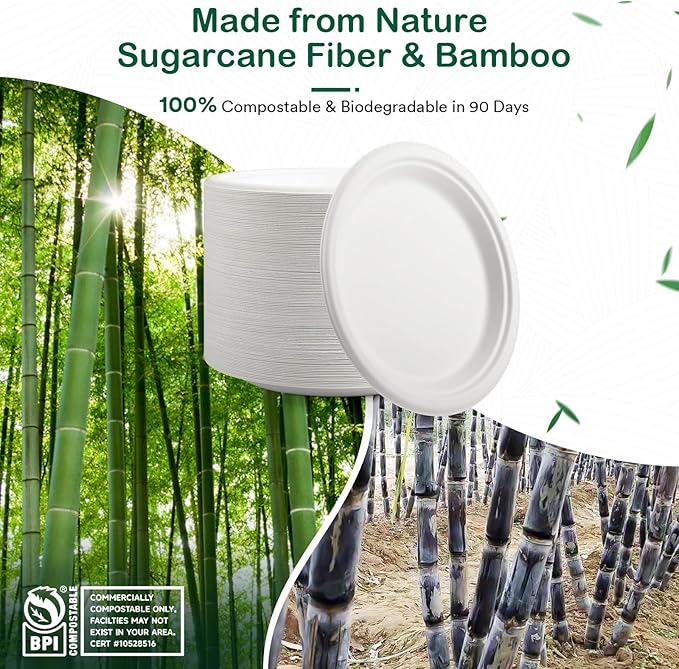  , - Compostable Paper Plates, Heavy-Duty Biodegradable - Image 3