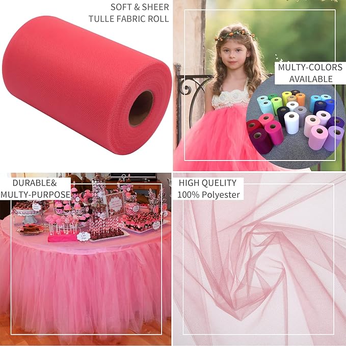 Coral Tulle Fabric Rolls 6 Inch by 200 Yards Fabric Spool Tulle Ribbon - Image 5