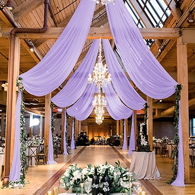 6 Panels Lilac Wedding Ceiling Drapes 5ftx20ft Ceiling Drapes Chiffon Fabric - Image 6