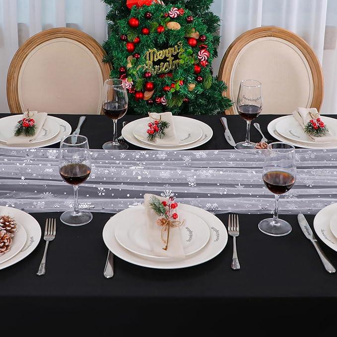 Snowkingdom Christmas Snowflake Cheesecloth Table Runner Silver 120 Inch Sheer - Image 4