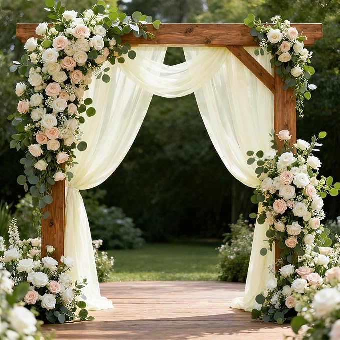 Wedding Arch Draping Fabric 29" x 18 FT Light Yellow Sheer Chiffon Outdoor - Image 2