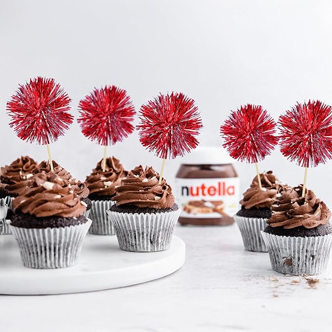 Ephlyn 30Pcs Foil Firework Cupcake Toppers Sparkle Tinsel Cupcake Picks Happy - Image 5