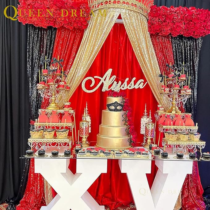 QueenDream Red Sequin Backdrop 2 Panels 2FTx8FT Christmas Party Backdrop - Image 6