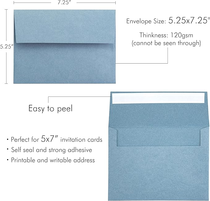 PONATIA 50 Pieces 5x7 Envelopes, Dusty Blue A7 Envelopes Self Seal - Image 5