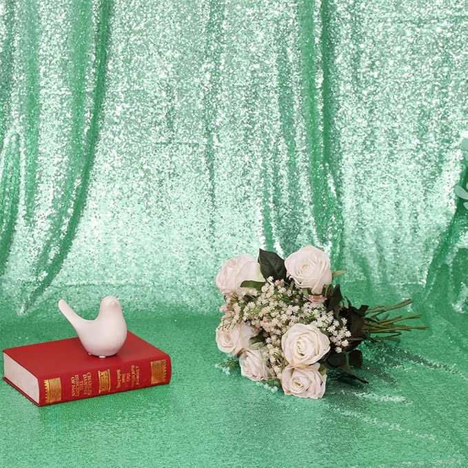 Eternal Beauty Mint Greem Sequin Backdrop, 7x7 Ft Glitter Background Curtains - Image 8