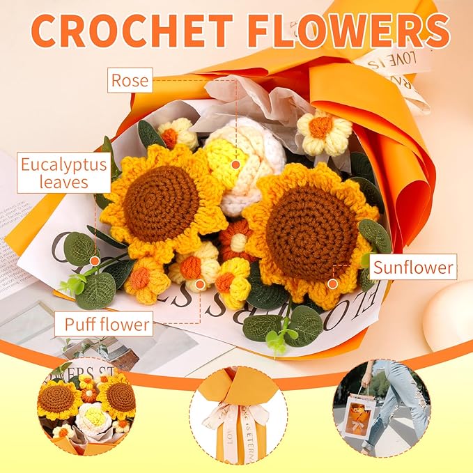 Crochet Flower Bouquet Crochet Flowers, Crochet Flower Bouquet Sunflower - Image 4
