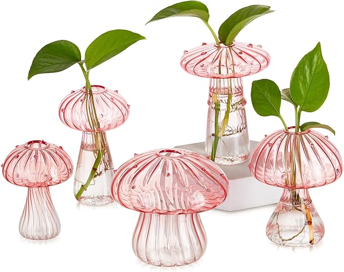 Glasseam Mushroom Plant Propagation Stations: Pink Glass Terrarium Jar Set of 5 by Glasseam