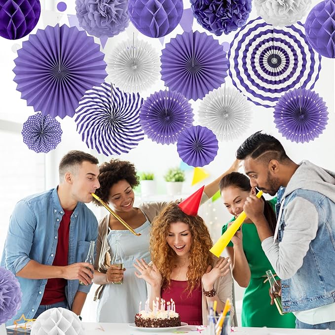 Purple Party Decorations, Pom Poms Flowers Packs - Image 2