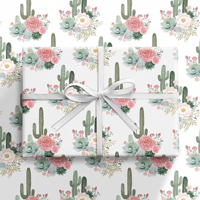 RUSPEPA Cactus Floral Wrapping Paper Roll, Mini Roll, Elegant Cacti and Roses - Image 8