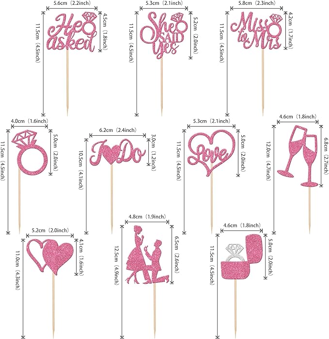 30 PCS He Asked She Said Yes Cupcake Toppers Glitter Engagement Cupcake Toppers - Image 2