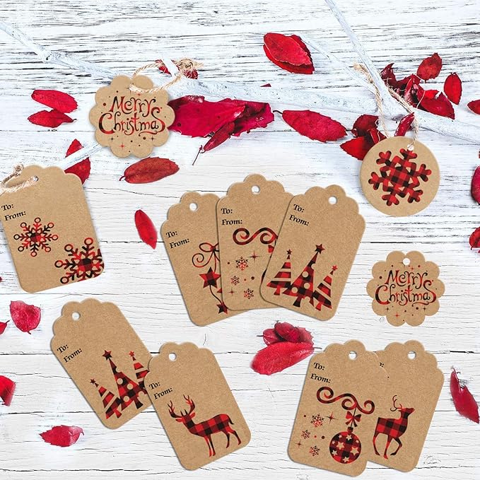 LOKIPA 120 Pieces Christmas Kraft Paper Gift Tags Hang Labels - Image 3