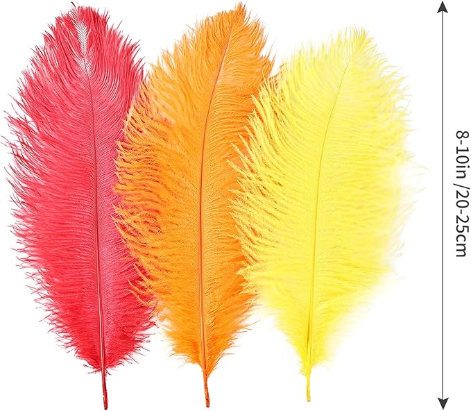 THARAHT Red Orange Yellow Ostrich Feathers 24pcs Natural Bulk 8-10Inch 20cm-25cm - Image 2