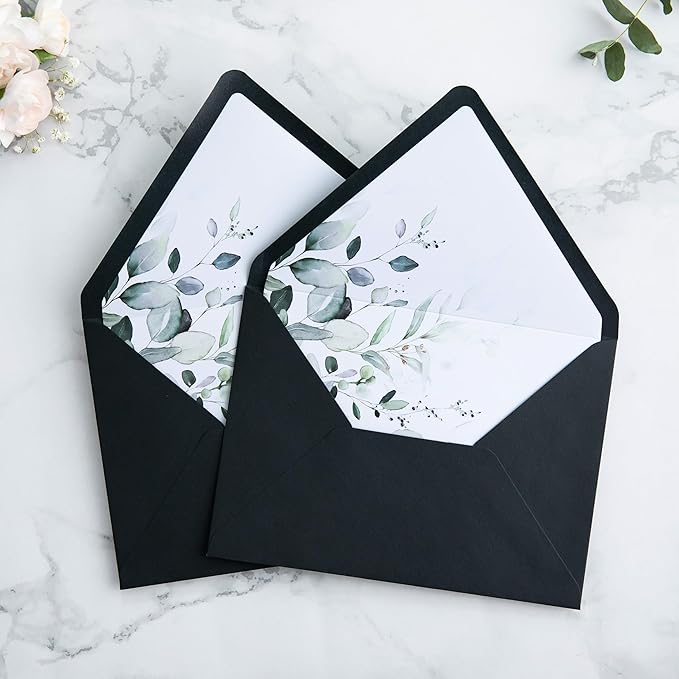 PONATIA 50 PCS A7 Euro Flap Black Envelopes, 5.25 x 7.25'' Green Liner Envelopes - Image 8