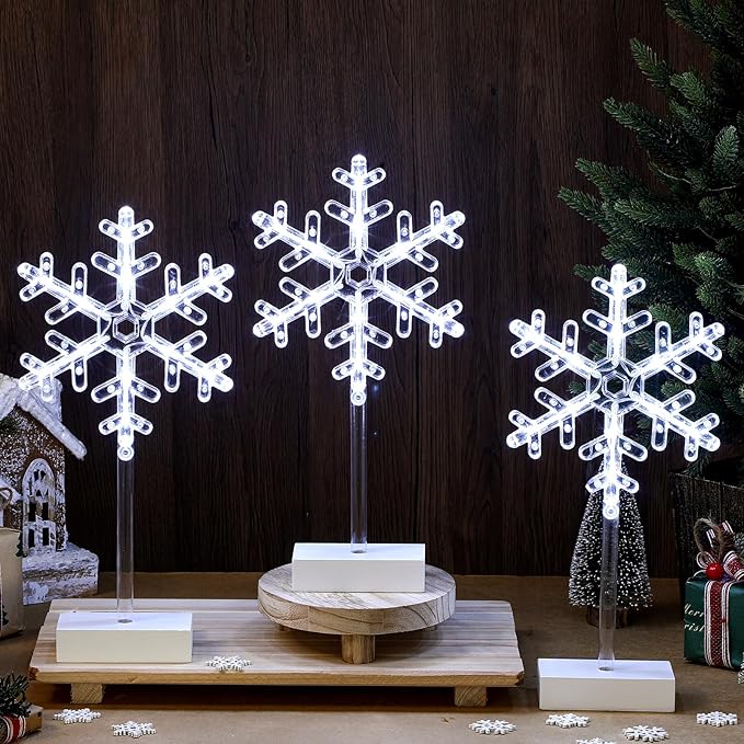Riakrum 3 Pcs Lighted Christmas Tabletop Decorations Snowflake Table Decor Xmas - Image 3