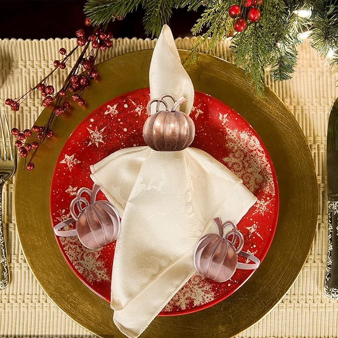 Halatool Pumpkin Napkin Rings Set of 12, Alloy Fall Napkin Rings Thanksgiving - Image 5