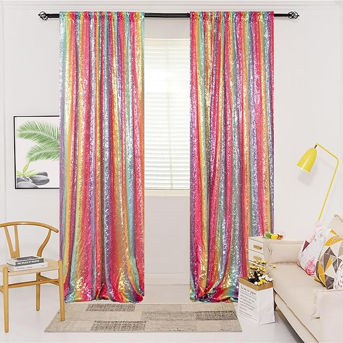 ShinyBeauty 4x10ft Rainbow Sequin Photo Backdrop by ShinyBeauty