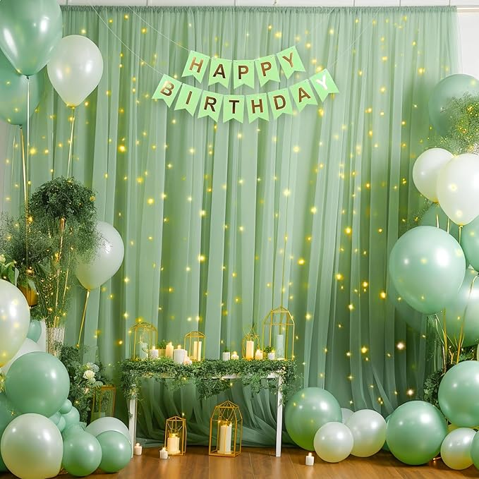 10×10ft Green Tulle Backdrop Curtain - Image 6