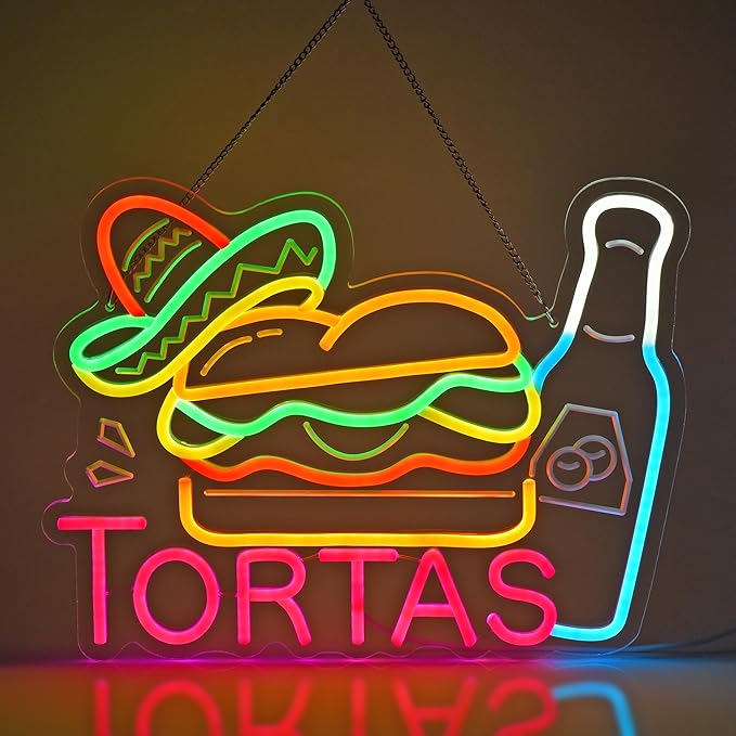 CNBEYOUNG Tortas Neon Sign, Neon Lights Hanging Wall Art Decoration by CNBEYOUNG