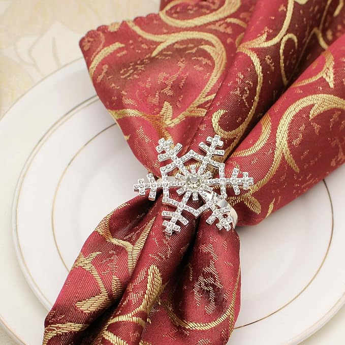 Halatool Set of 6 Christmas Rhinestone Snowflake Napkin Rings - Image 7