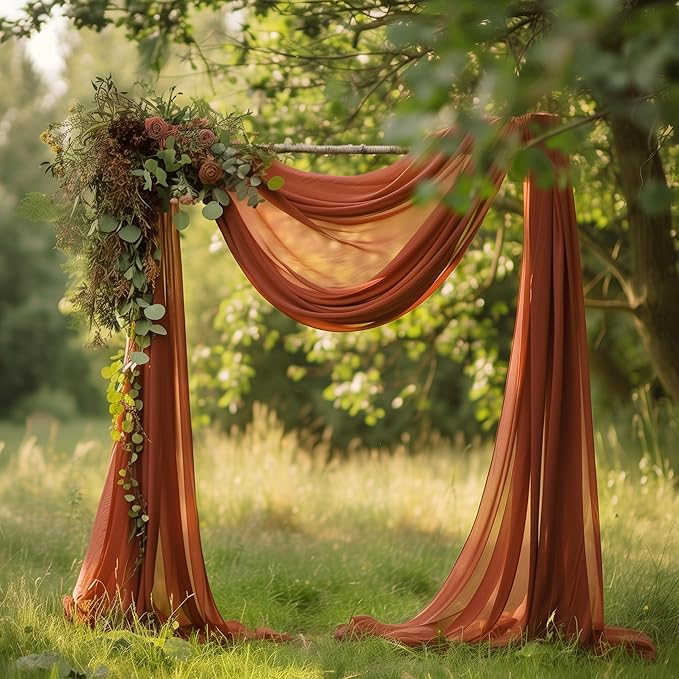Wokceer Wedding Arch Draping Fabric Terracotta 3 Panels 28.7" x 20FT Sheer - Image 3