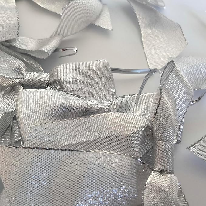 50pcs 3-1/2" Metallic Silver Glitter Ribbon Bows - Image 6