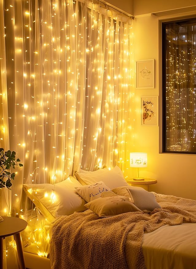 Brightown 2 Pack 300 LED Fairy Curtain Lights, 9.8ft x 9.8ft Warm White Curtain - Image 4