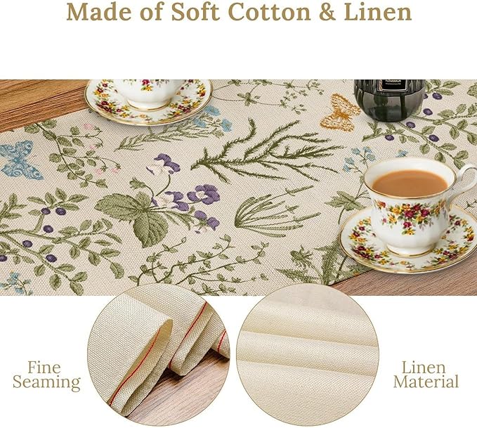 Floral Table Runner, Wildflower Spring Table Runner Seasonal Summer Butterfly - Image 5