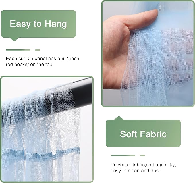 Tulle Backdrop Curtain with Lights String 10FT X 8FT Baby Blue Sheer Tulle - Image 5