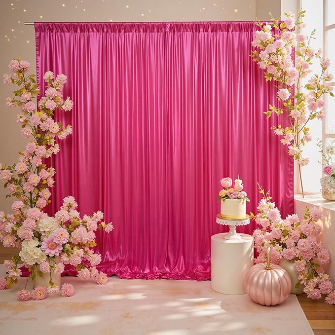 20x10ft Thick Hot Pink Glitter Backdrop Curtain Panels by Outpain